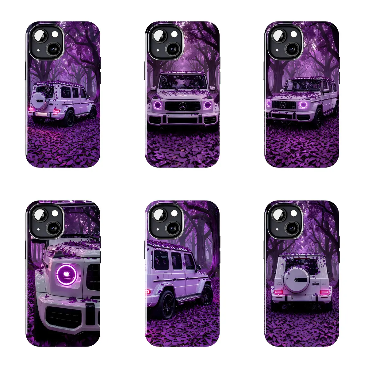 White Mercedes G Wagon Purple Forest Protective Cellphone Case Cover for iPhone 11 Pro Max/Plus to 17, Samsung Galaxy S23 to 25 Devices, Mobile Phone Accessories, Casing