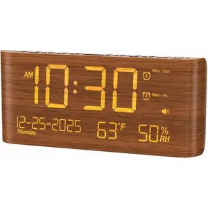 Alarm Clock with Dual Alarms, Temperature & Humidity Display, USB & Type-C Charging, 5-Brightness for Bedroom & Office