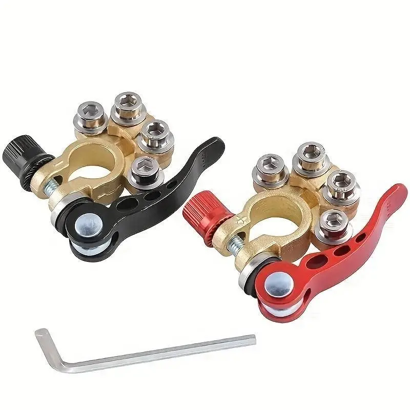 Pure Brass Quick-Release Battery Terminal Kit, Multi-Hole 4-Way Battery Connector, Car Truck Fast Detachable Battery Clips, Automotive Accessories