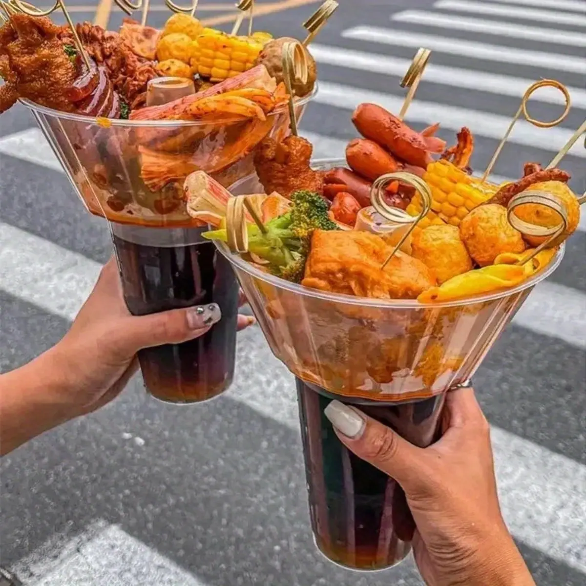 Snack and Drink Cup Set Includes 10 Pieces 500ml Cups and 10 Pieces 500ml Bowls Reusable Plastic Drink Tumbler Tray Set Top Handle Snack Bowl for Party Movie Theater Home Cinema Outdoor Picnic Gifting Accessories