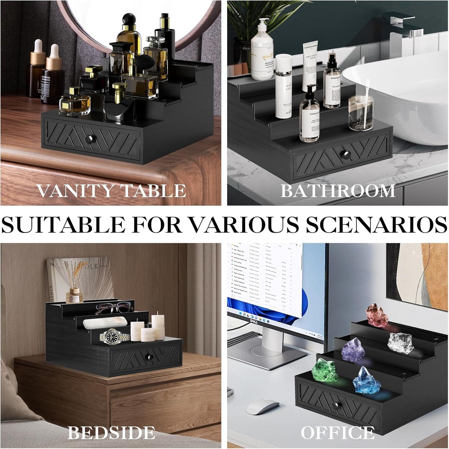 Cologne Organizer for Men, 4 Tier Perfume Organizer with Felt Lining Drawer and Compartment, Cologne Stand for Watch , Black Cologne Perfume Display Holder, Gifts for Men Cologne Organizer for Men, 4 Tier Perfume Organizer with Felt Lining Drawer and Compartment, Cologne Stand for Watch , Black Cologne Perfume Display Holder, Gifts for Men