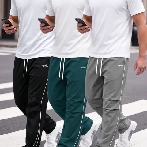 Men's Letter Print Drawstring Waist Athletic Pants, Casual Comfy Contrast Binding Pocket Straight Leg Trousers for Daily Wear, Unisex Workout Bottoms for All Seasons, High Leg Bottoms, Sportswear, Workout Clothes, Athletic Clothing