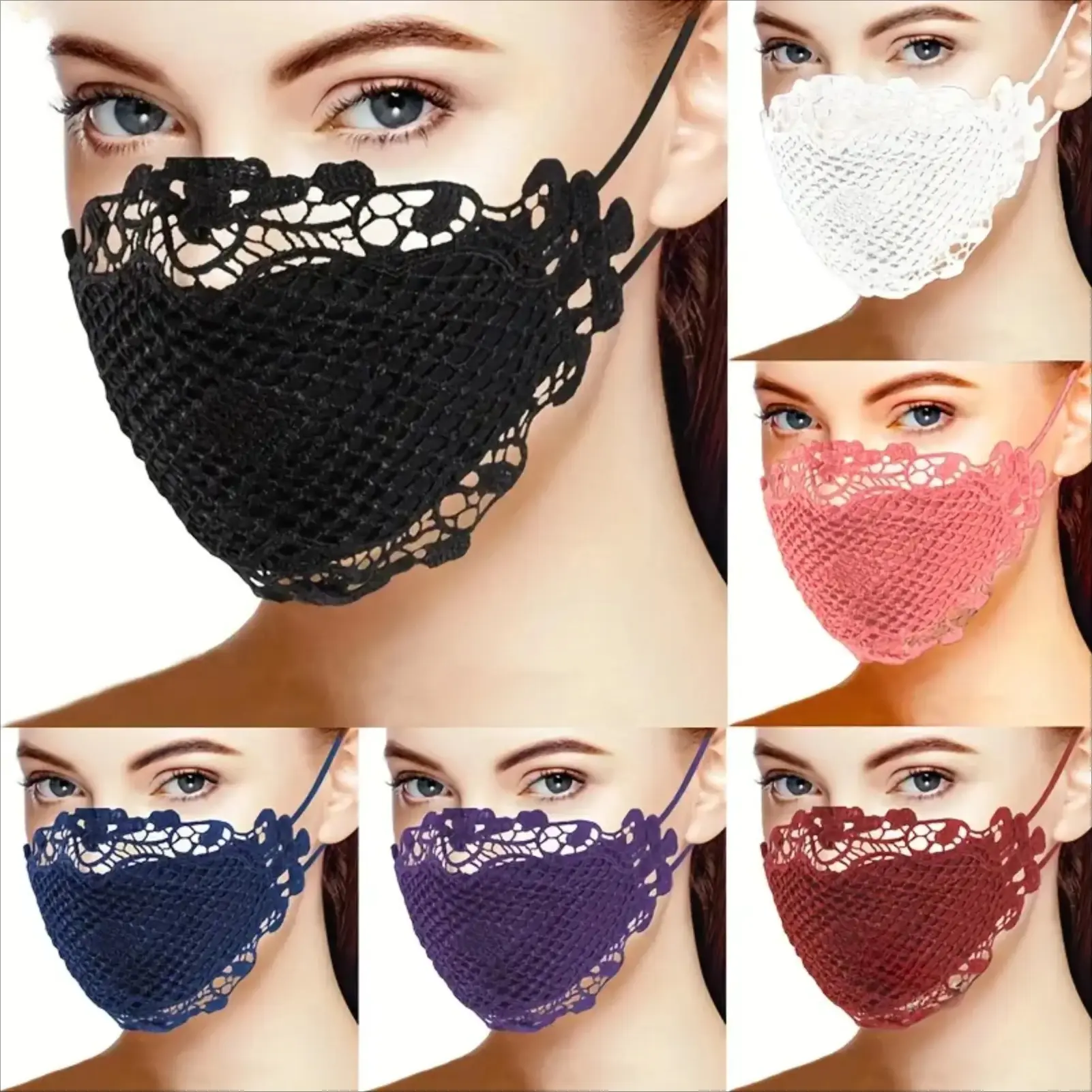 Women’s 4-Piece Lace Protective Face Mask Set – Breathable Reusable Washable Sheer Lightweight Summer Face Cover, Elegant Fashion Mouth Mask for Outdoor Daily Activities