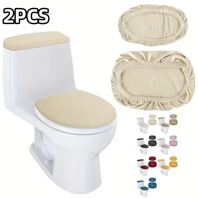 2-Pack Solid Color Elastic Toilet Seat Covers for Bathroom, Easy-To-Remove Durable Toilet Lid Water Tank Dust Cover, Bathroom Accessories