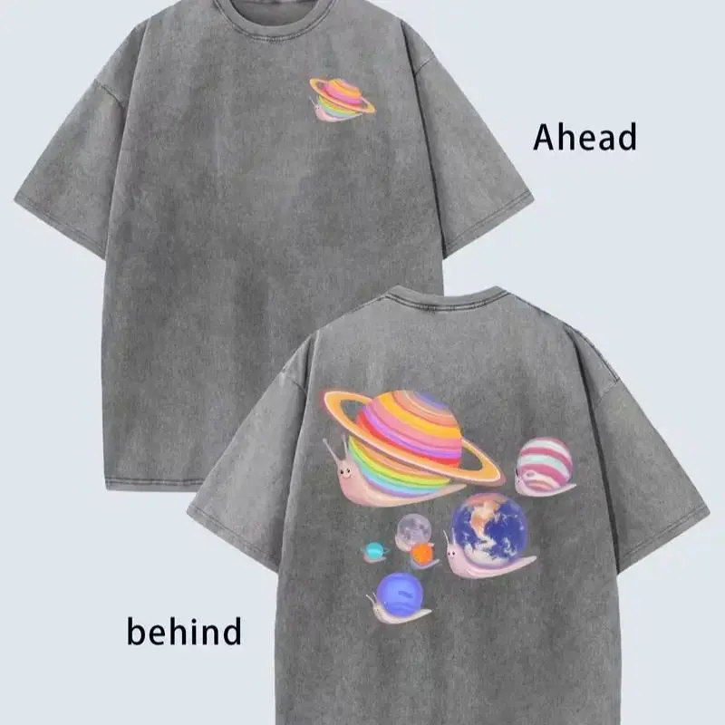 "Space Snail" Oversized Washed Tee |   Cute Galaxy Planets Graphic |   Cosmos Aesthetic Streetwear
