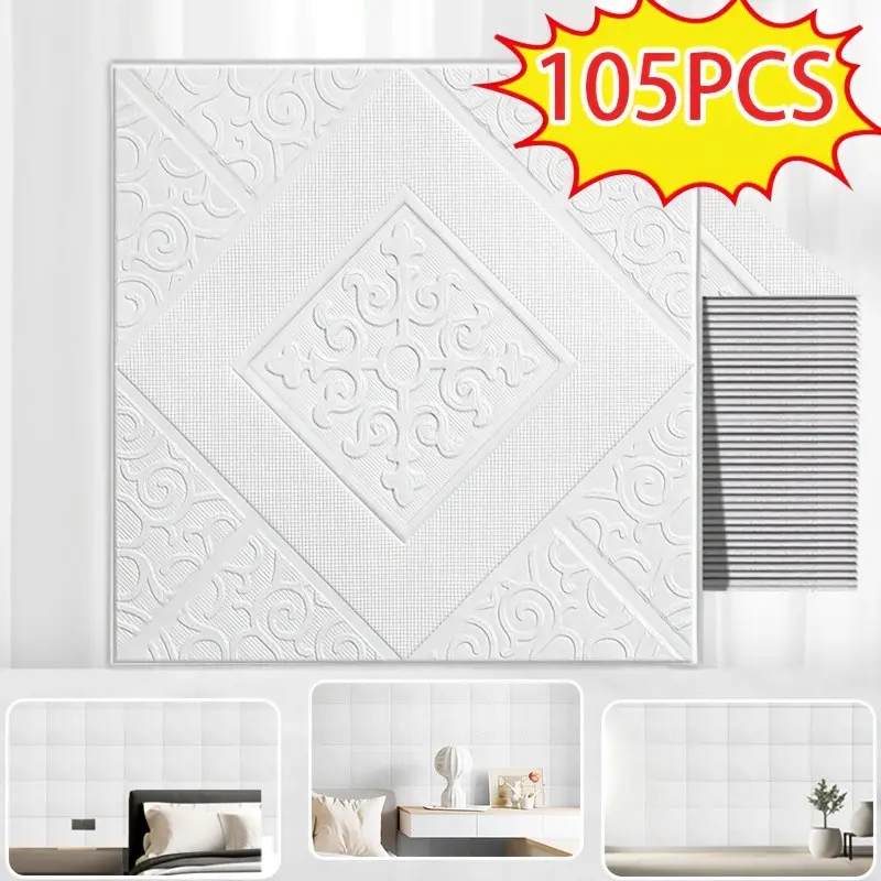 105 Piece Self-Adhesive Wallpaper Set, Foam Brick Texture 3D Wall Stickers, Ideal for Home Decor, Kitchen, Living Room, Bedroom, Ceiling