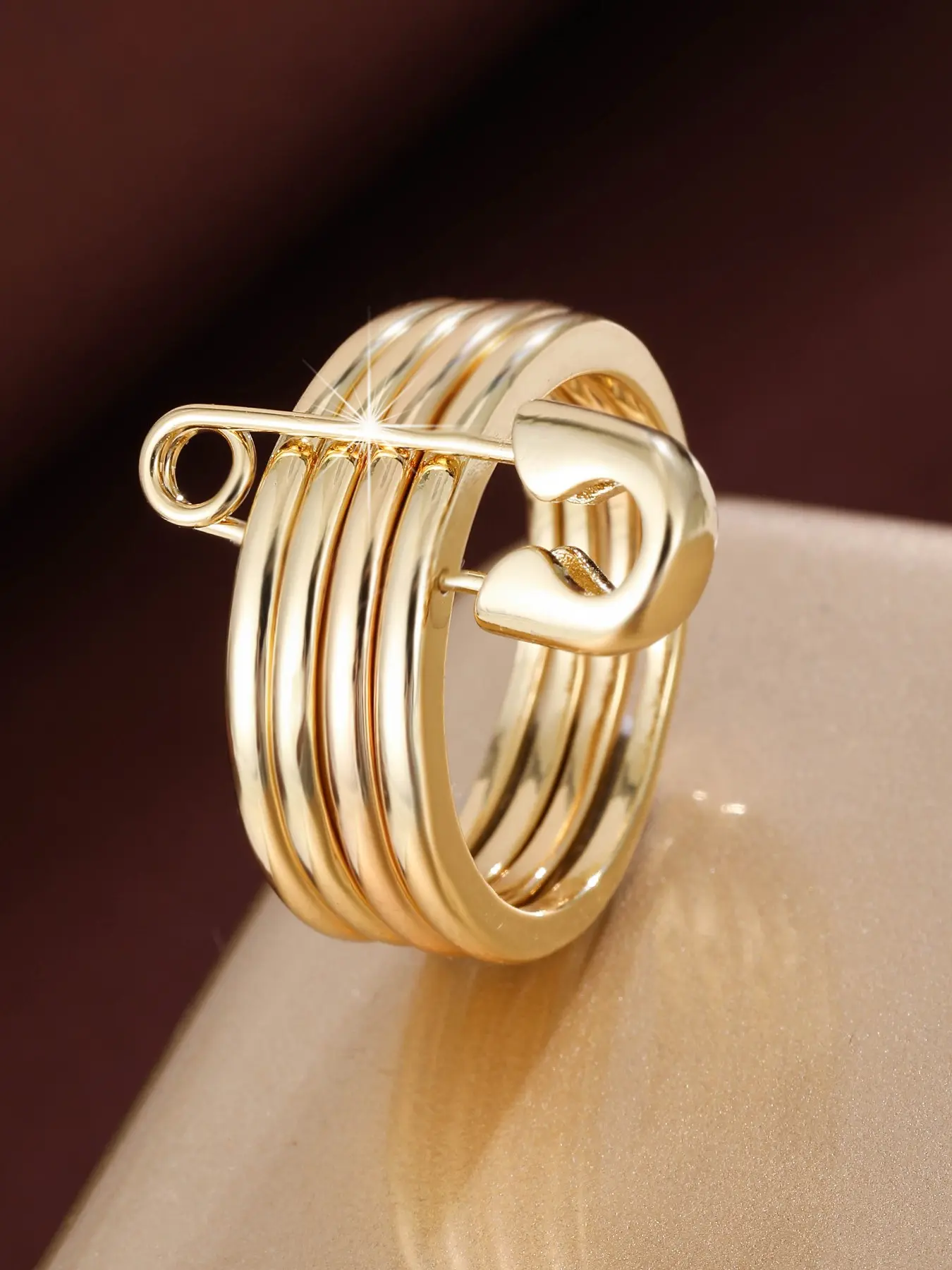 Fashionable Classic Plain Four-Ring Detachable Paperclip Design Women's Ring, Casual Geometric Pattern, Copper Material, All Seasons, Geometric Rings