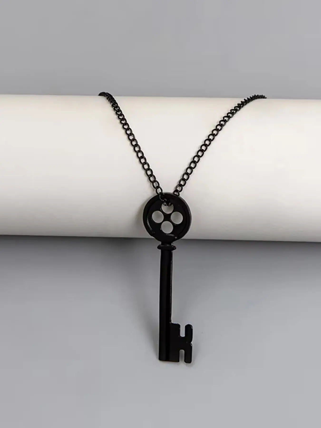 Movie Coraline Black Button Key Of The Secret Door Pendant Chain Necklaces Cosplay Accessories Accessory Necklace