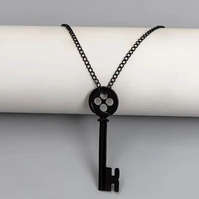 Movie Coraline Black Button Key Of The Secret Door Pendant Chain Necklaces Cosplay Accessories Accessory Necklace