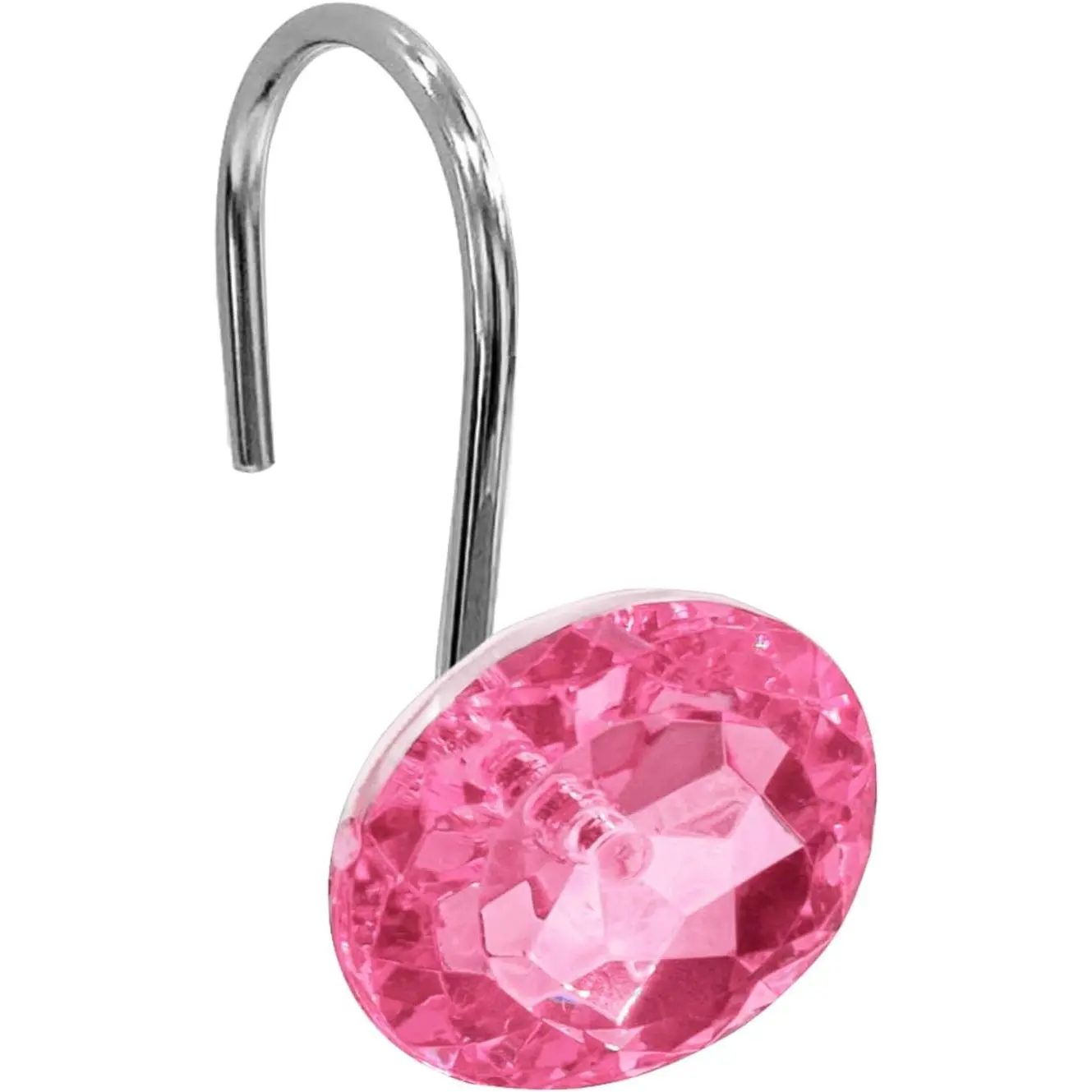 Shower Curtain Hooks, Diamond Shaped Shower Curtain Rings Hooks for Bathroom Curtains Rod, Acrylic Decorative Rhinestones Bling Rolling Bathroom Accessories Set of 12, Pink