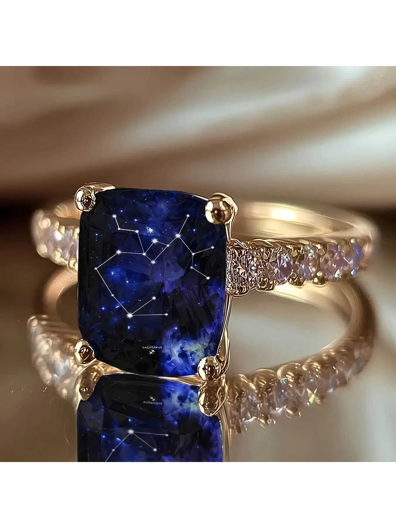 Cancer Constellation Star Pattern Ring, Dark Blue Galaxy Personalized Constellation Jewelry