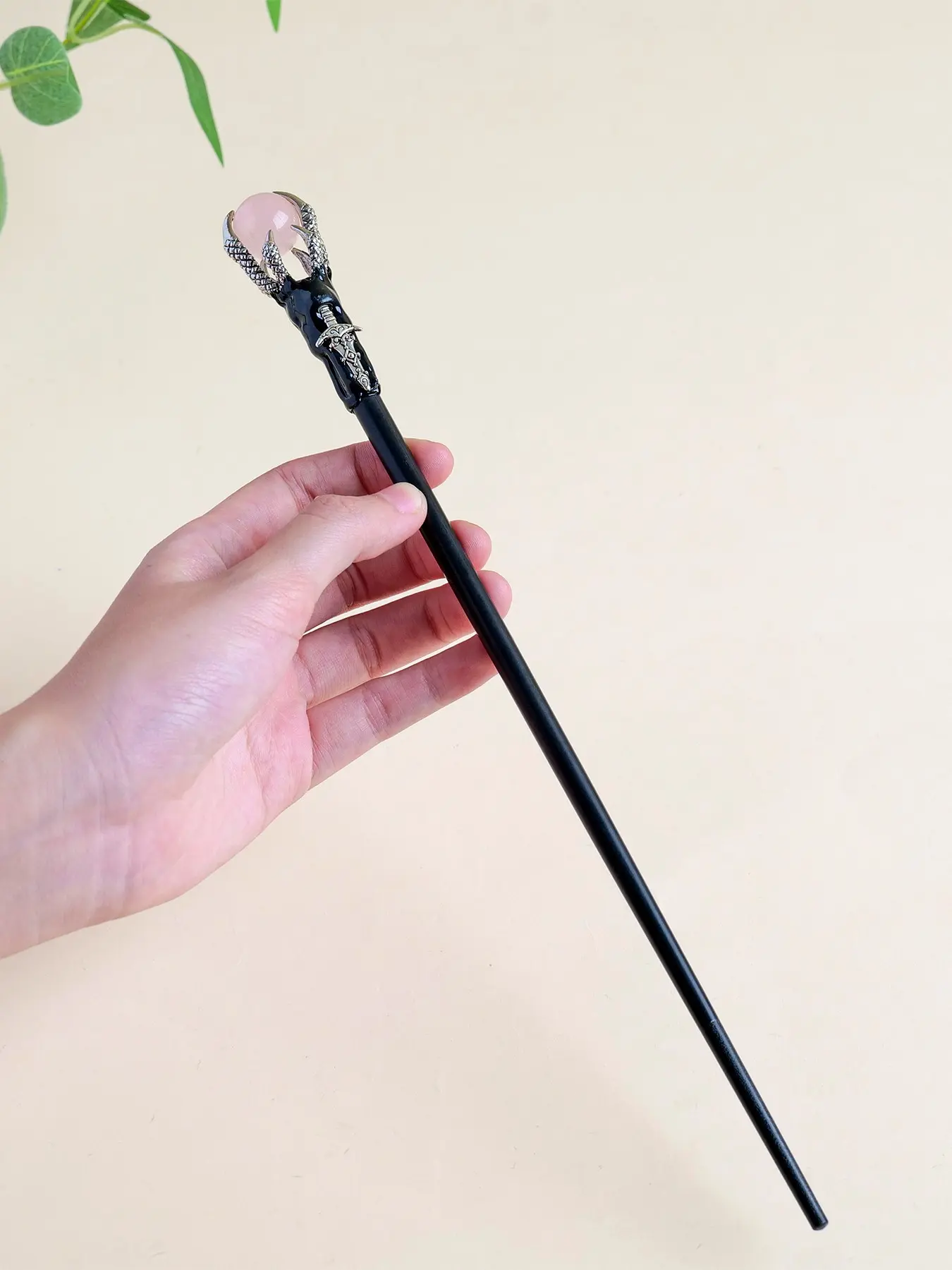 Dragon Claw Natural Crystal Wand, Handle Witchcraft Ritual Altar Decoration, Gothic Wizard Cosplay Prop Gift, Unique Magical Accessory