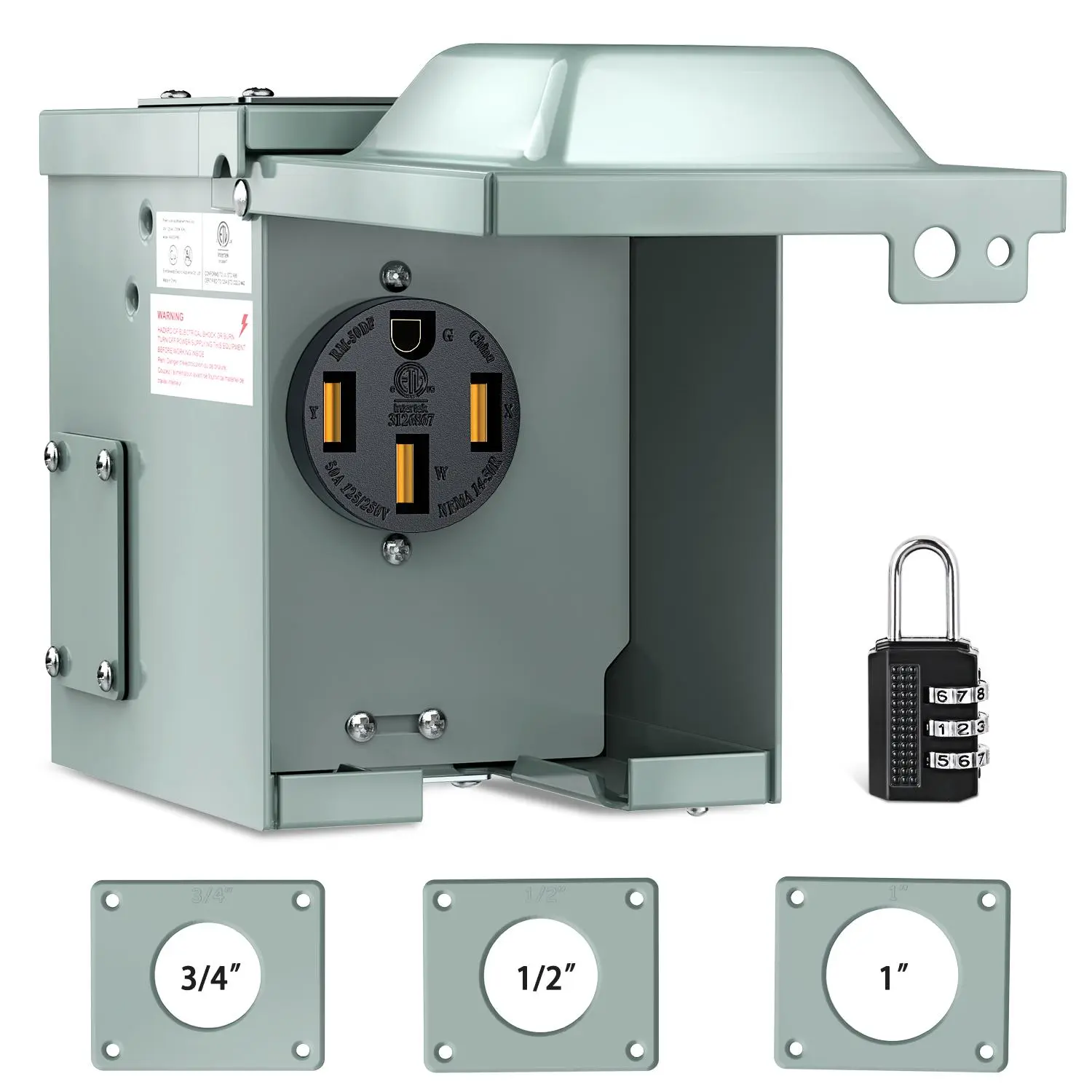 Nilight 50AMP Wall Mount RV EV Power Outlet Box, 125/250V NEMA 14-50R Receptacle, Heavy Metal ETL Listed Lockable Enclosed Box with Pre-drilled Safe Wiring, Waterproof for Camper Motorhome