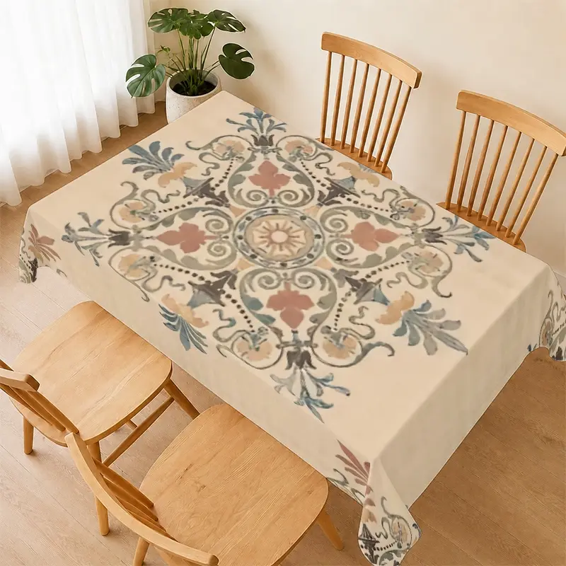 Vintage Floral Totem Rectangular Tablecloth, Waterproof Fabric, Easy to Clean, Versatile Use, Ideal for Kitchen, Restaurant, Dining, Parties, Holidays
