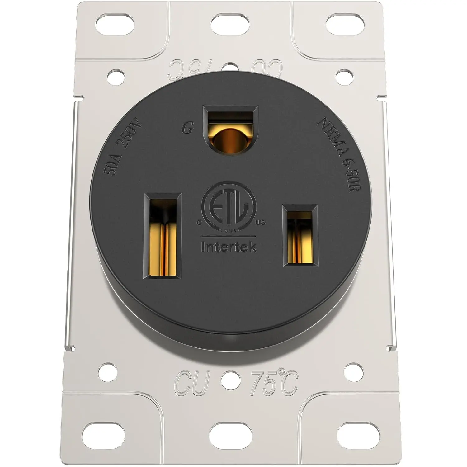 NEMA 6-50R Receptacle, 50A Industrial Grade Flush Mount Wall Socket, 250V Grounded Side Wired Outlet, ETL Listed for EV Charger, Heater