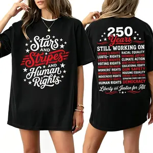 Stars and Stripes And Human Rights Graphic Tee, 250 Years America Still Working On Social Justice
