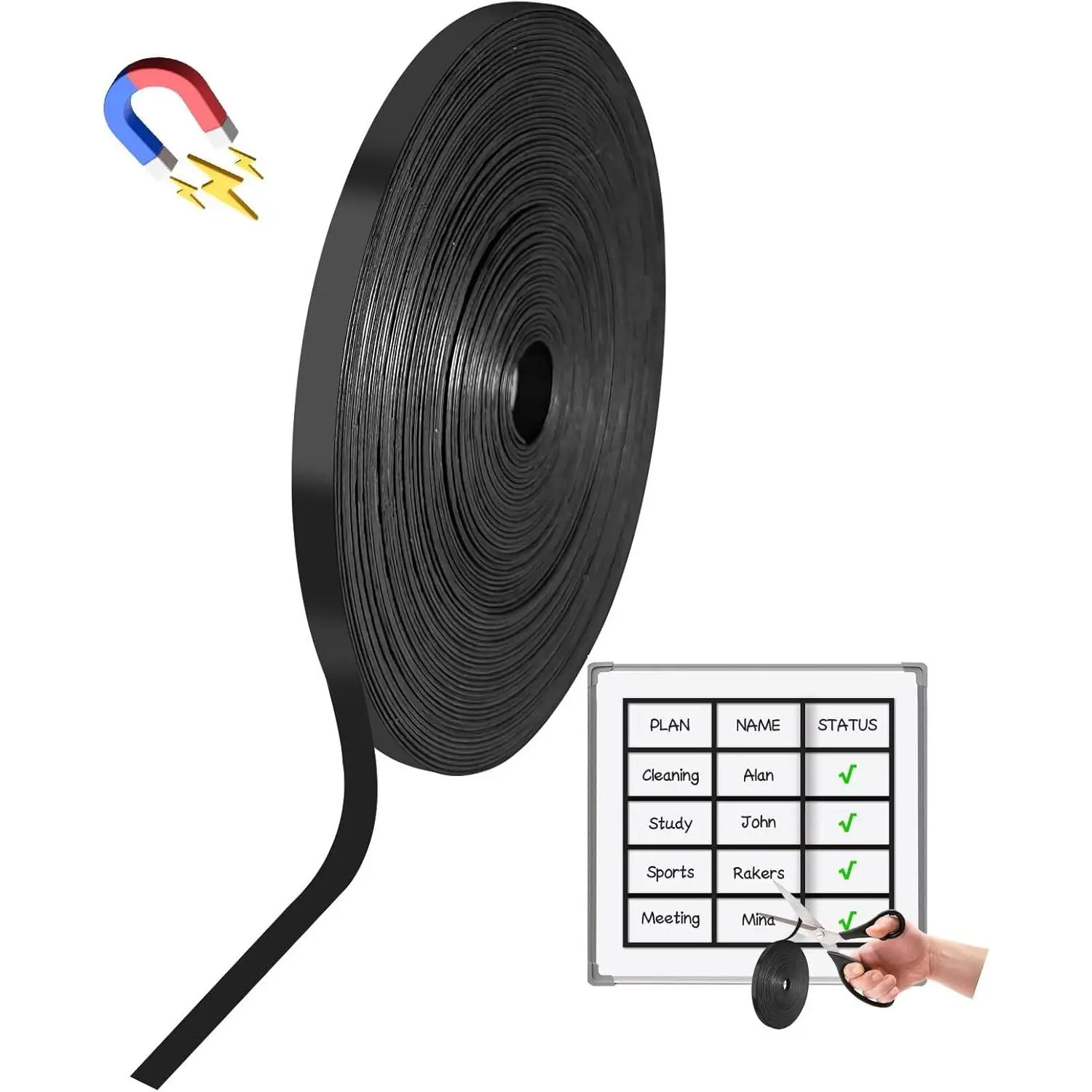 Reusable Magnetic Roll, 120 ft x 0.2 in Tape for Classroom Use Border Dividers, Black Magnetic Tape for Whiteboard, Office & Art Projects, Reusable Tape