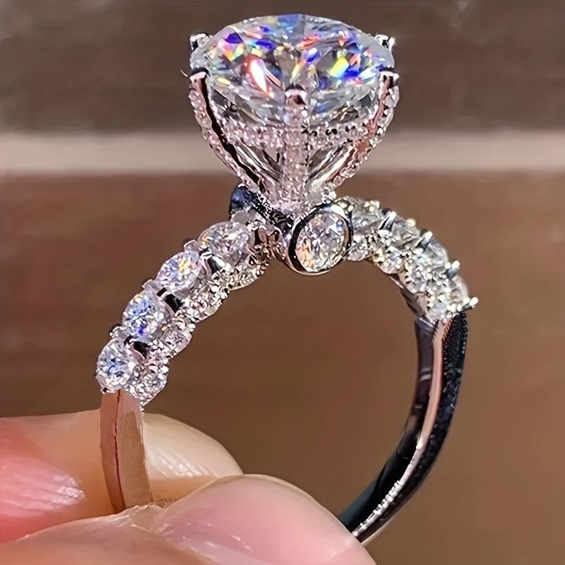 Elegant Silvery Engagement Ring with Luxury Sparkling Cubic Zirconia, Timeless Design for Wedding Promise Anniversary Holiday Gifts