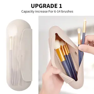 Silicone Travel Cosmetic Organizer Bag, Large Capacity Holds 6-10 Makeup Brushes, Washable, Anti-Loss,  Brush Cleaner