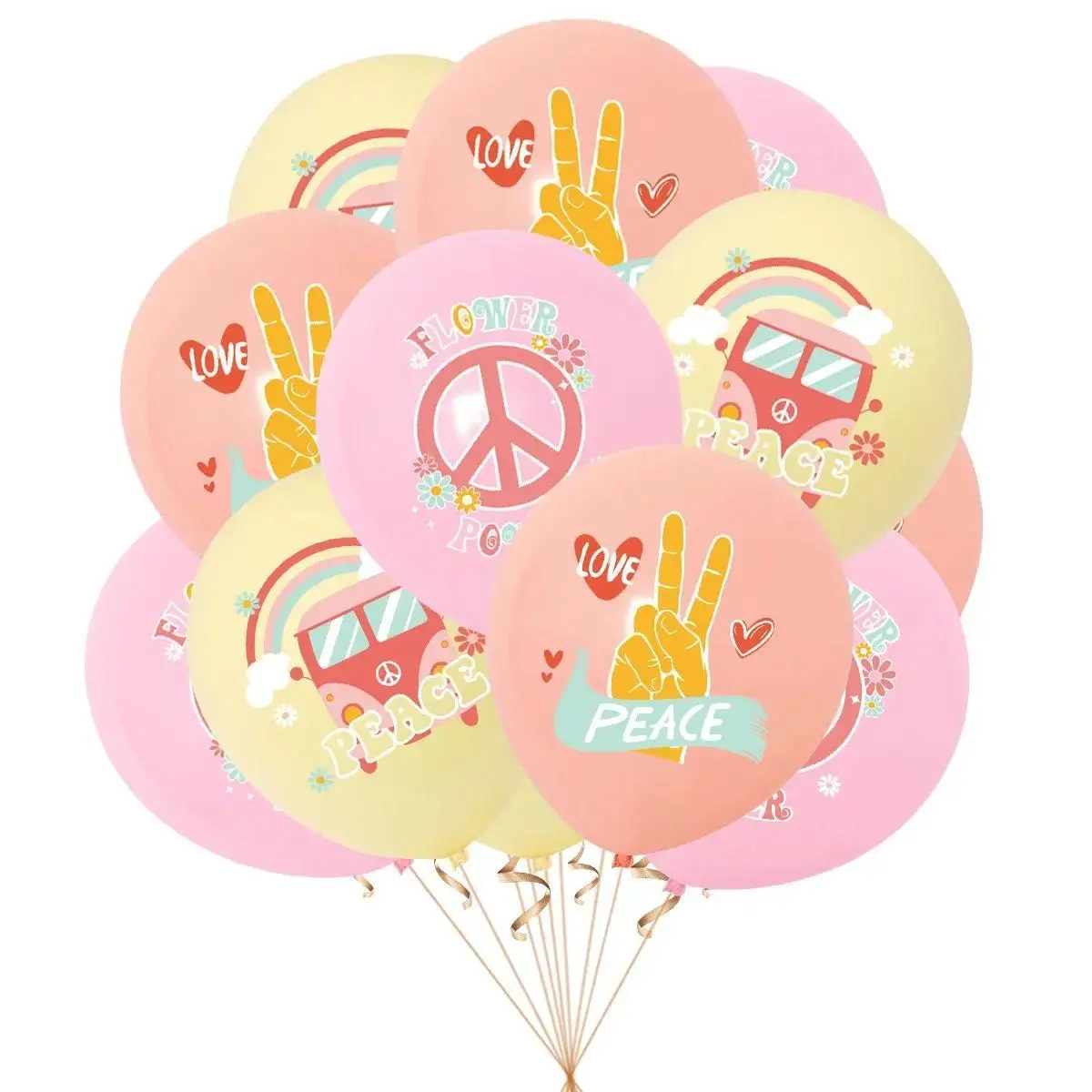 18Pcs 12in Cartoon Groovy Bohemian Rubber Latex Balloons, Party Decorations for Hippie Boho Birthday, Baby Shower Events