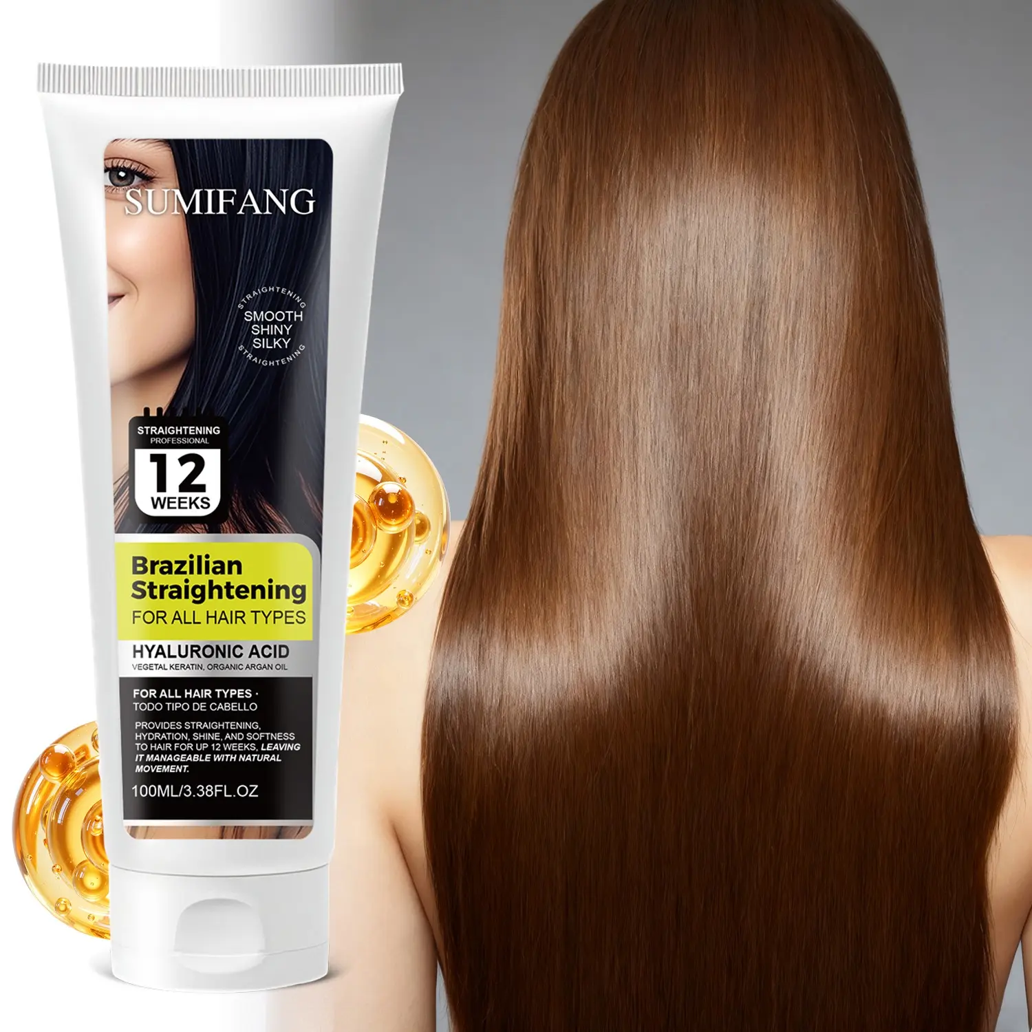 100ML Brazilian Hair Straightening Cream, Moroccan Argan Oil, Intensive Haircare, Moisturizing, Smooth & Shiny Hair, Suitable for All Hair Types