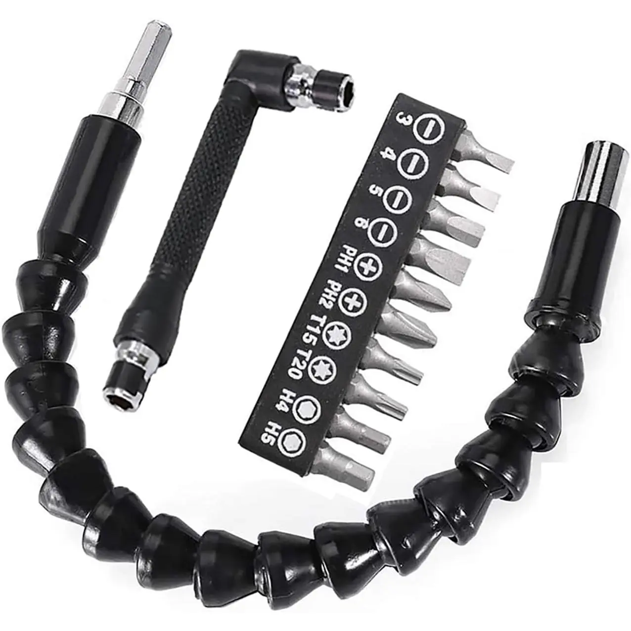 Flexible Drill Bit Extension, Bendable Drill Extension11.6inch, Manual 90° Right Angle, 1/4 Flexible Extension for Drill, Adaptor Hex Flexible Screwdriver Extension Black (12PCS)