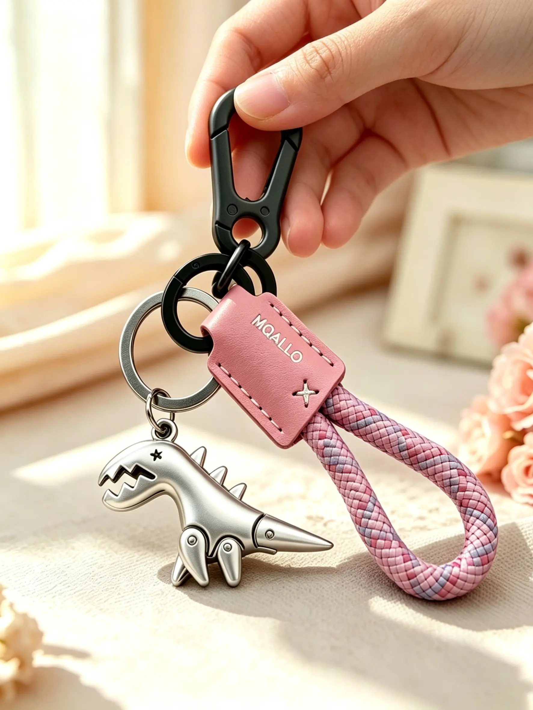 Creative Dinosaur Keychain, Keyring, Braided Rope Pendant, Car Key Holder, Leather Strap, Backpack Wallet Charm, Couple Gift, Unisex Accessory