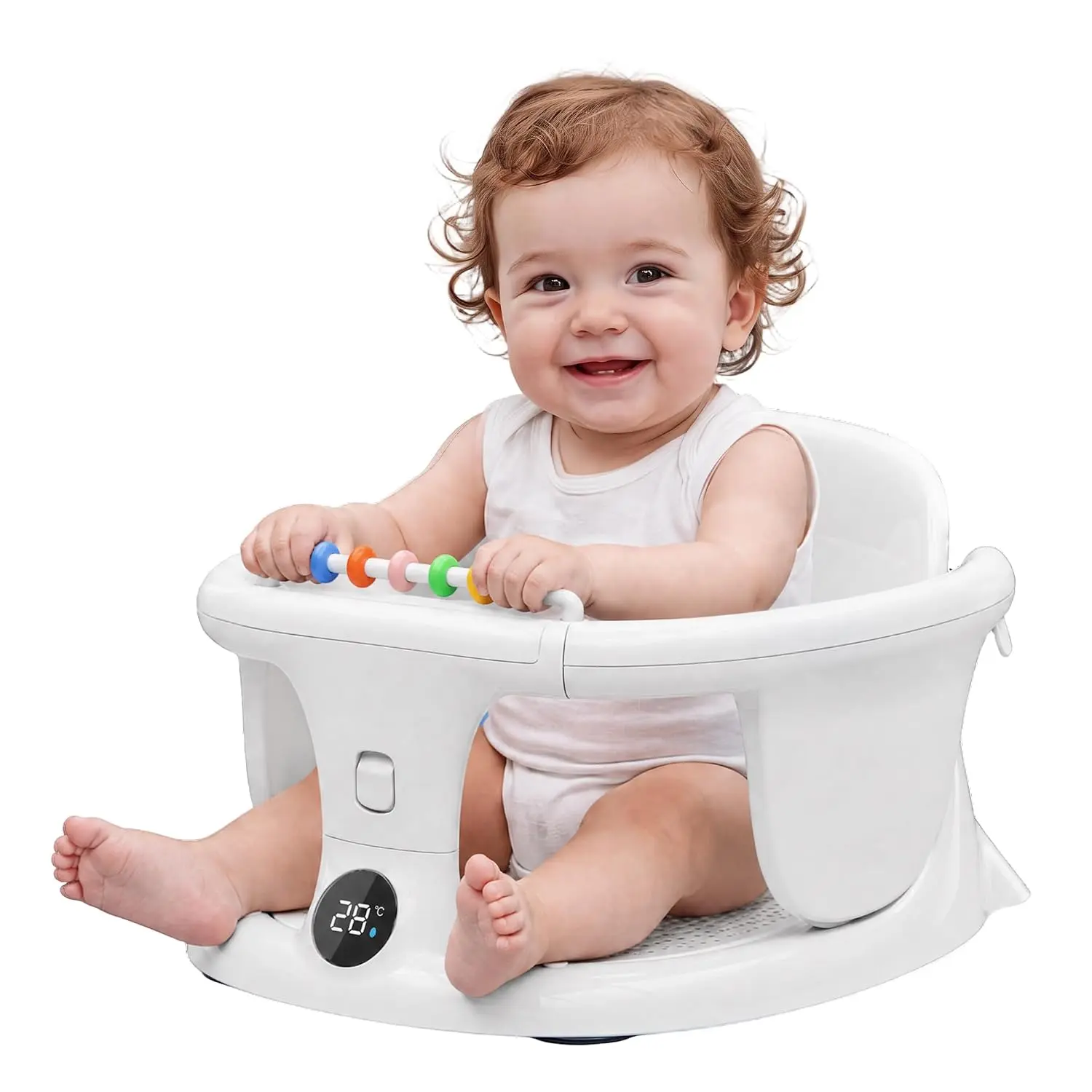 Baby Bath Seat with Temperature Display, Non-Slip Suction Base for 6+ Months