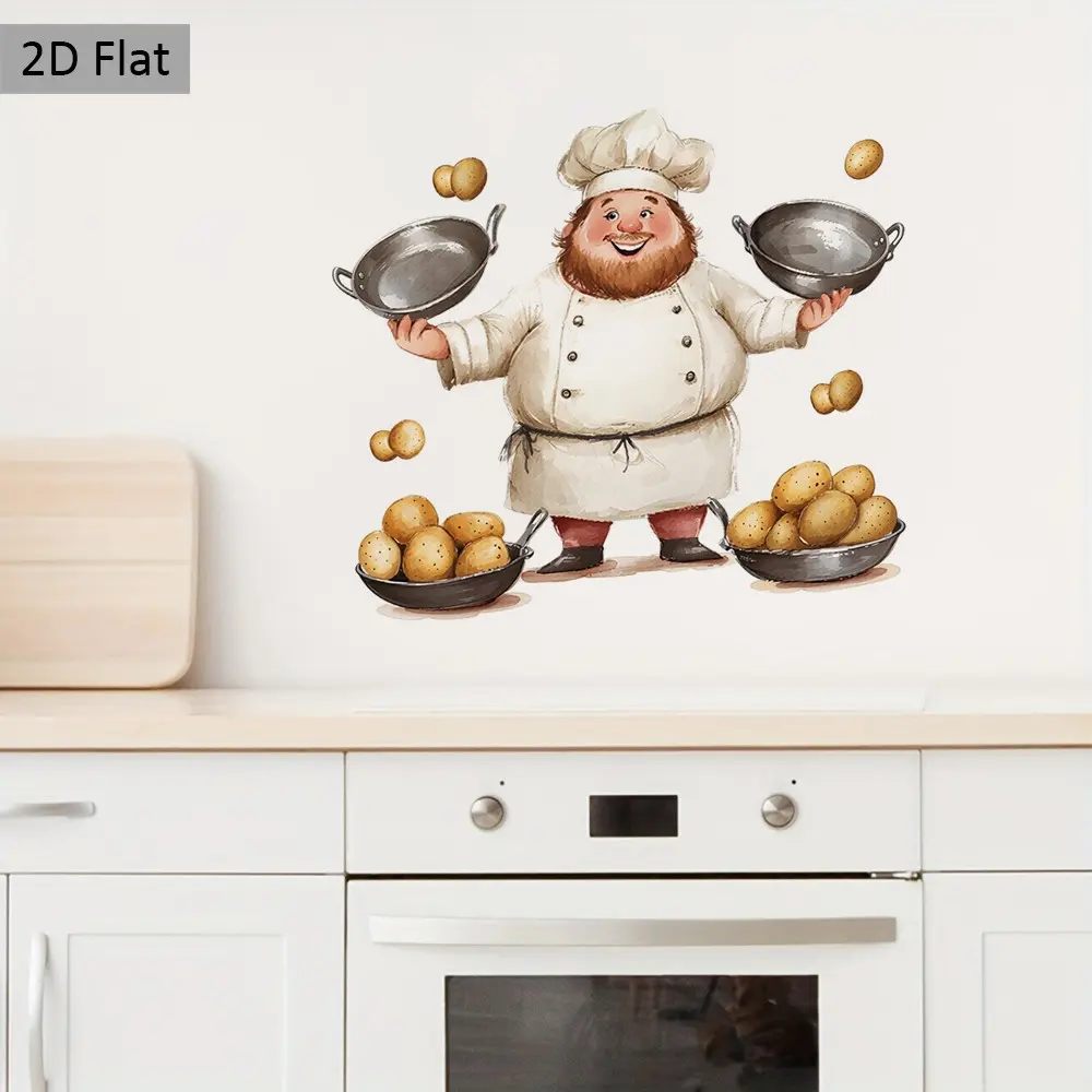 Chef Joy Creative Wall Sticker, Potato Magic Art Decor, Kitchen Fun Sticker, Holiday Gift, for Restaurant, Kitchen, Bakery, Cabinet