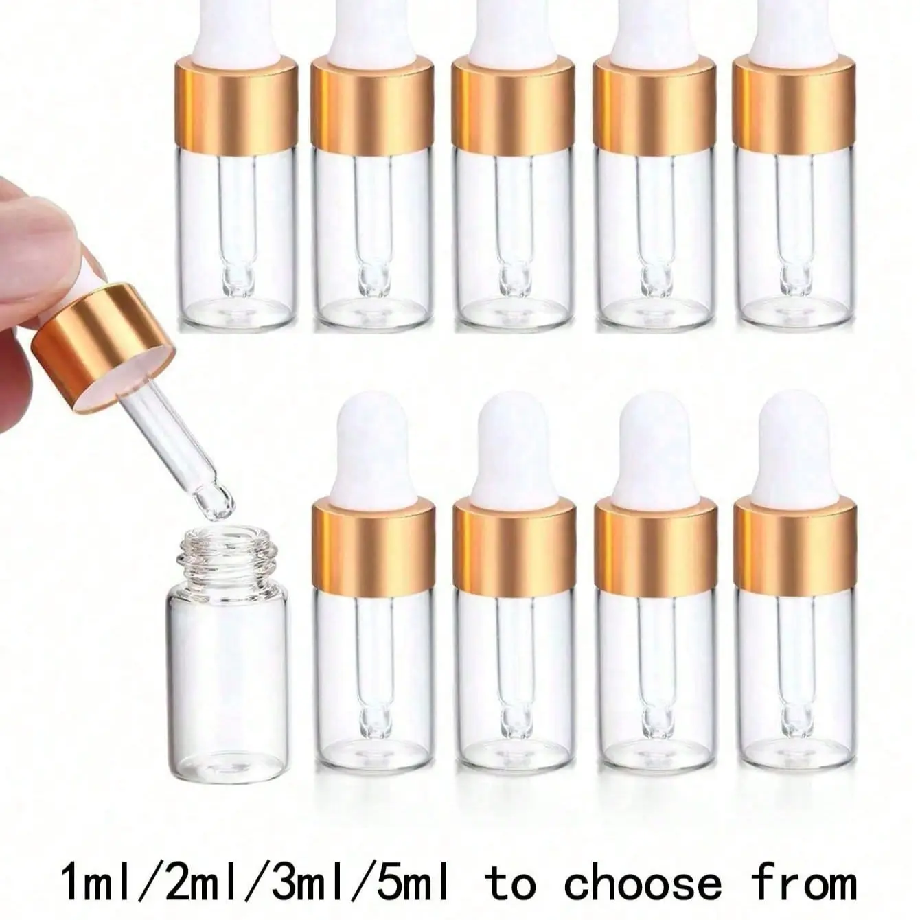 5/10pcs 1/2/3/5ml Essential Oil Glass Dropper Empty Bottle Frosted Sample Vial With Glass Pipette Dropper, Travel Bottles, For Vacation, Party, Birthday, Gifts For Men Mom Dad Friends