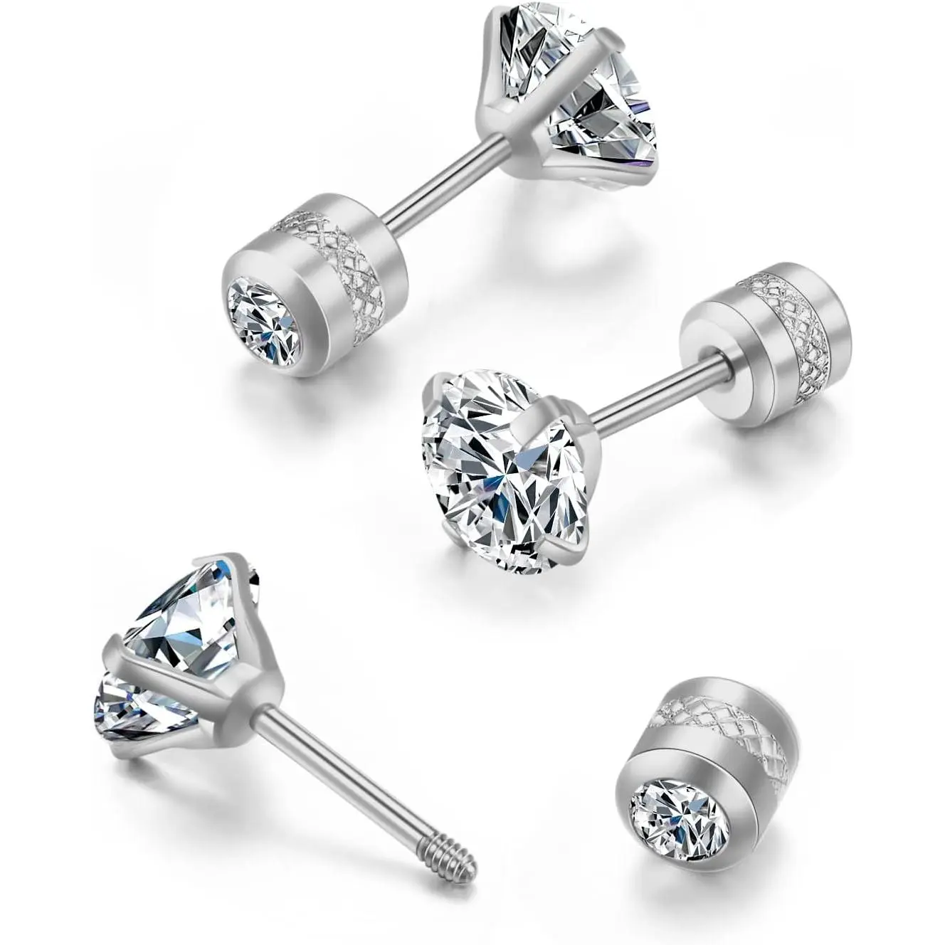 Flat Screw  Stud Earrings,Safety Screw  Flatback CZ Earrings for Cartilage Helix  for Women Men