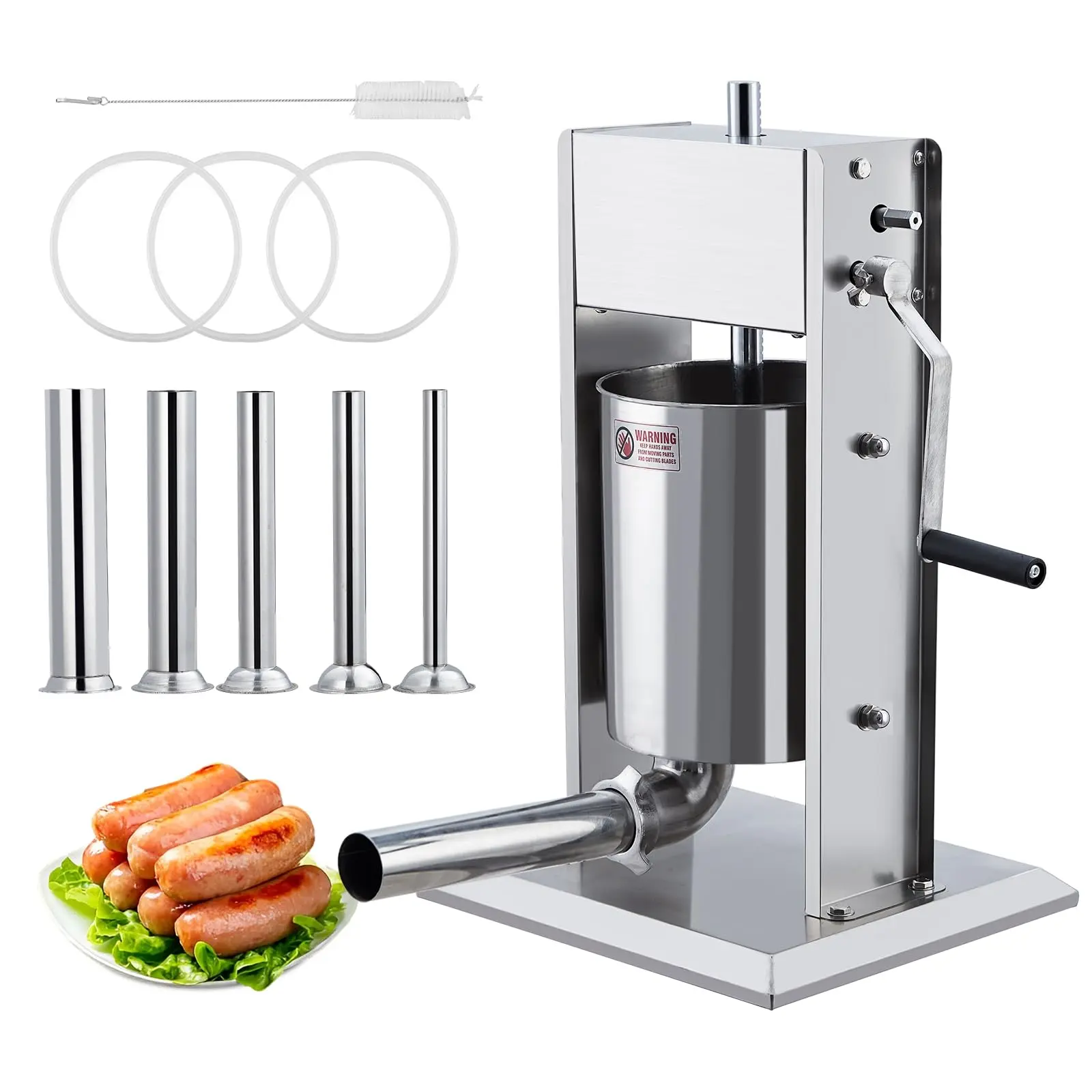 Heavy-Duty Stainless Steel Manual Sausage Stuffer, 11lbs/5L Dual-Speed Meat Maker Machine, Includes 5 Stuffing Tubes for Commercial/Home Use, Includes Tubes