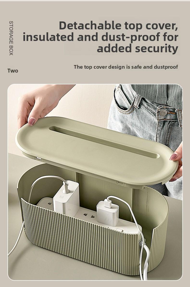 Household cable and power strip storage box, multi-functional organizer with card slot for data cables and power strips