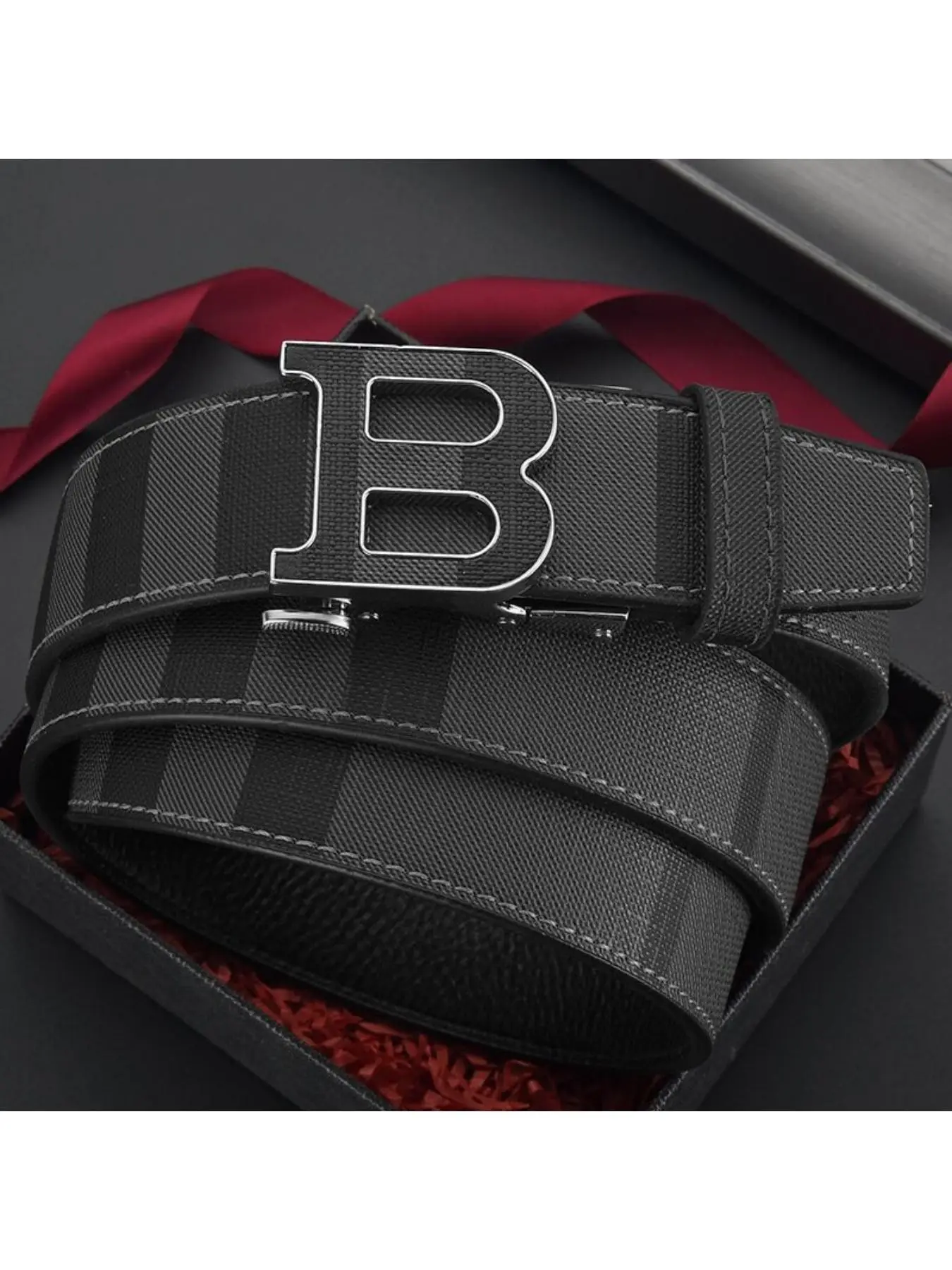 Men's High-End PU Leather Belt, Business Style Automatic Buckle, Casual Letter Design, Elegant and Simple Waistband for Men