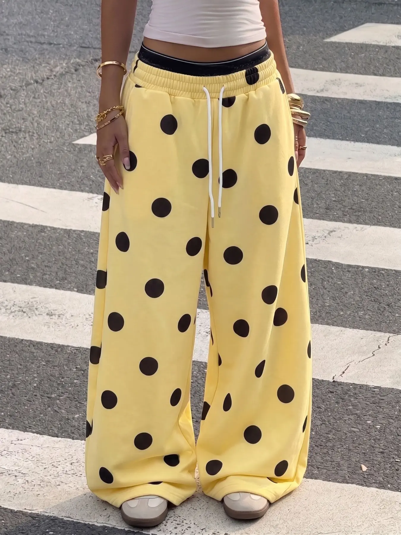 Effortless Retro Aesthetic: Classic Yellow Polka Dot Trousers | Modern Minimalist Statement Piece for Everyday Chic