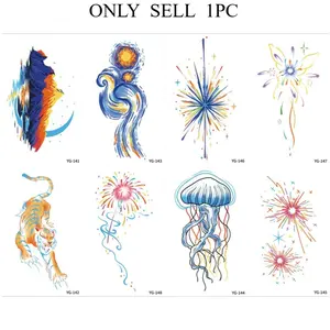 Blacklight Neon Jellyfish Fireworks Tiger Temporary Tattoo, UV Fluorescent Waterproof Body Stickers, Used for Music Festivals, Carnival Clubs, Parties #Blacklight Tattoo#NeonBodyArt