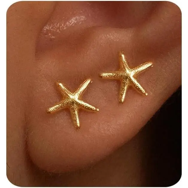 Gold Earrings for Women Trendy 14K Gold Plated Small Starfish Stud Earrings Dainty Lightweight Minimalist Simple Hypoallergenic Earrings Jewelry Gifts for Her
