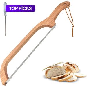 wooden bread slicer, bread knife with screwdriver, stainless steel serrated saw bread cutter for bagels, baguettes and more, kitchen cutting utensils