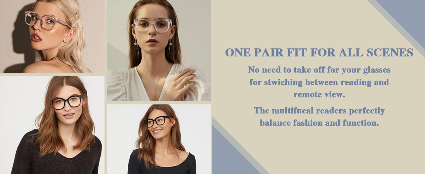 Progressive Multifocus Reading Glasses for Women Men Oversized Anti Blue Light Blocking Readers Square Eyeglasses