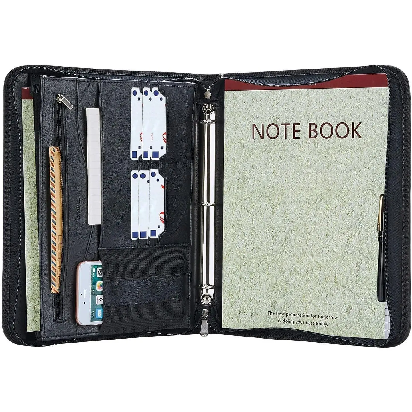 Leather Portfolio Notebook with Folder, Storage Clipboard with Cover for Legal Pad Holder Letter Size A4 Writing Pad for Business School Office Resume Conference Notepad Clip Boards (Brown)