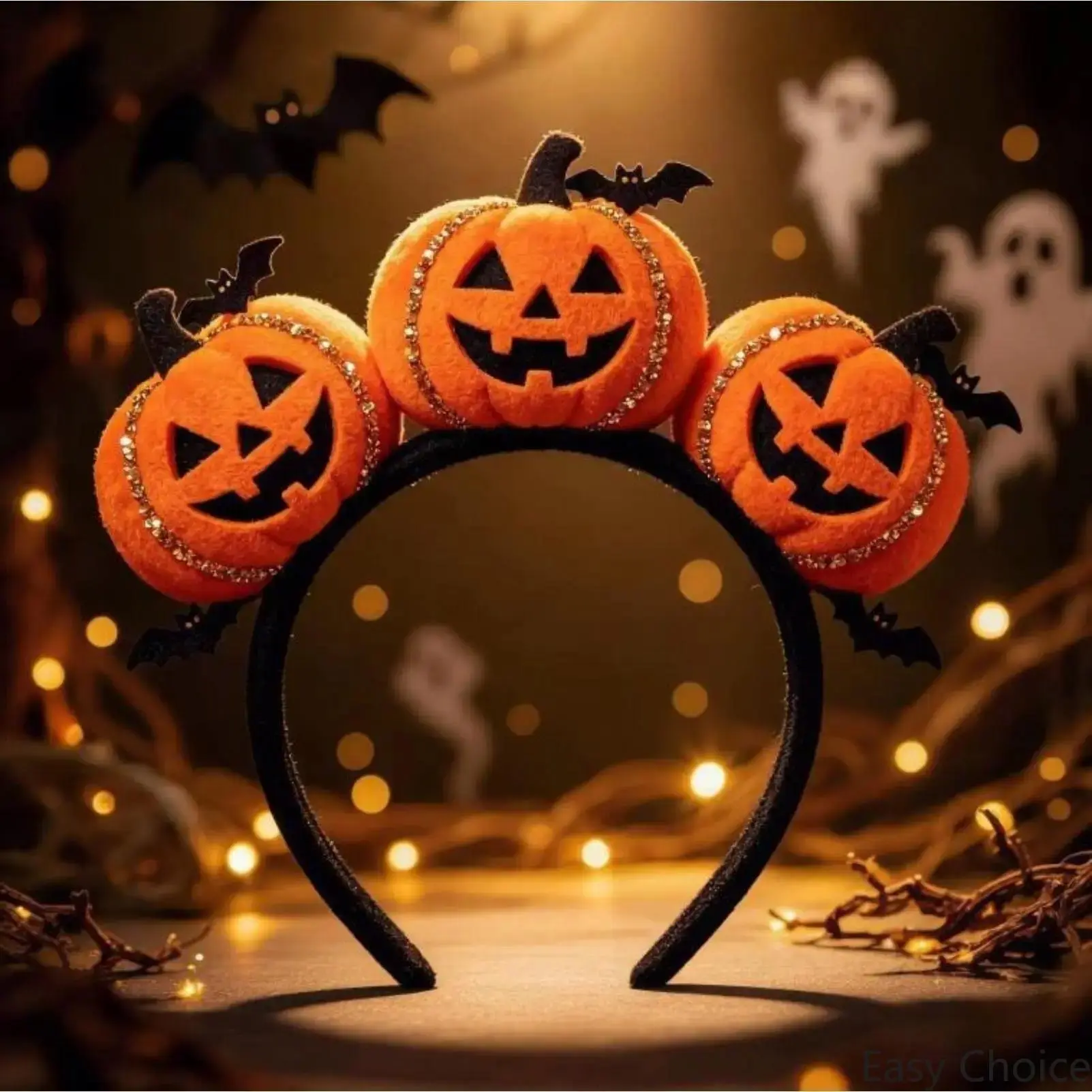 Plush Halloween Pumpkin Headband, Cute 3D Jack-O-Lantern Hair Hoop With Glitter Bat Decor, Comfortable Costume Accessory For Kids & Adults, Ideal For Cosplay, Trick Or Treat And Halloween Themed Parties