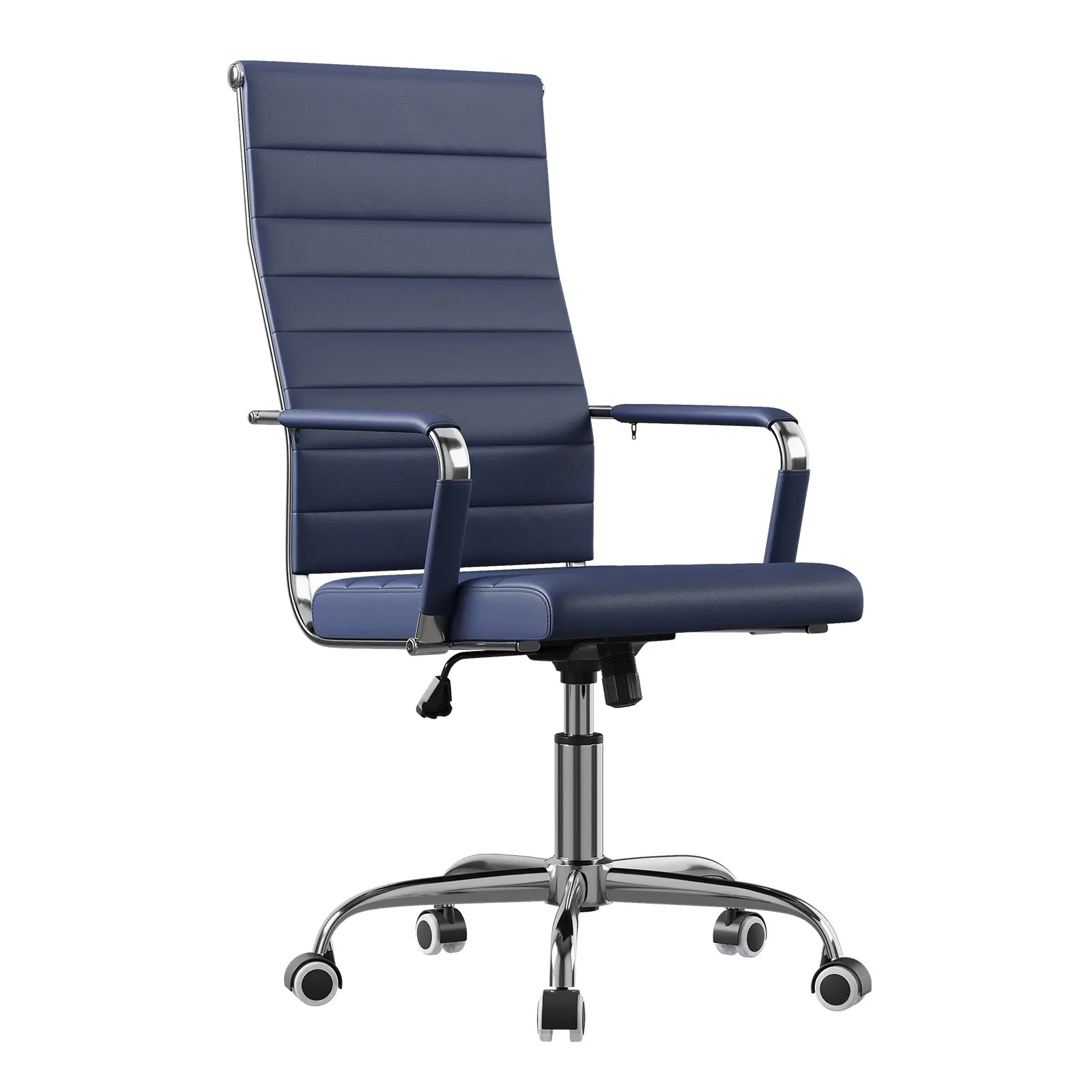 Ergonomic Executive Office Chair, Ribbed Mid-Back PU Leather Desk Chair with Arms - Adjustable Height, Swivel Rolling Casters - Color: Black (Knockdown)