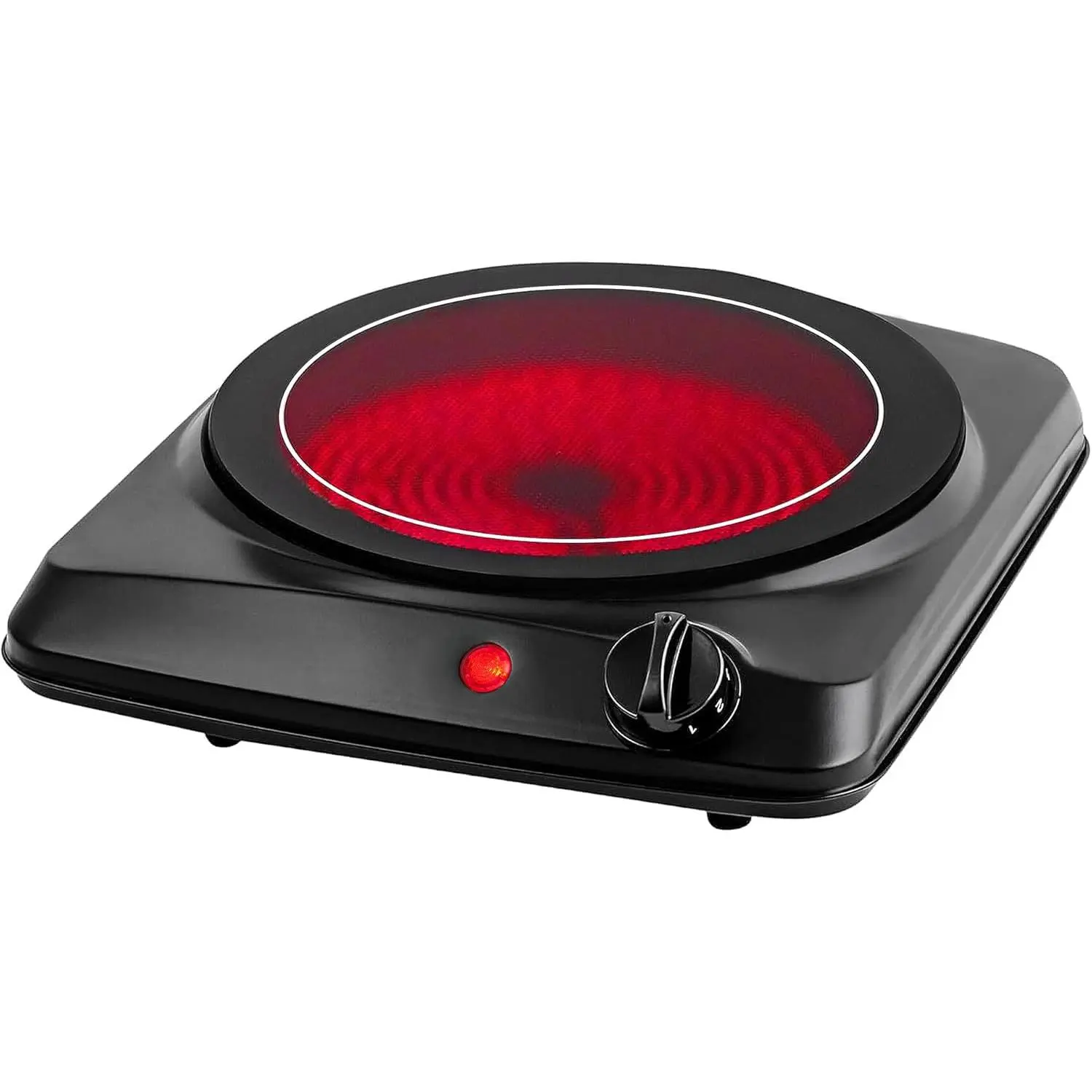 1000W Power Infrared Round Burner, Black Countertop Electric Hot Plate BGI101B - 7 in Glass Top, 5-Level Temperature Control, Easy Clean Base for Home Use