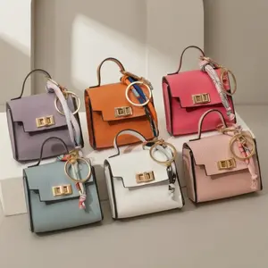 Mini Square Bag Pendant Keychain - High Quality Leather with Colorful Strap, Cute Car Keychain & Bag Charm Accessory, Clean Aesthetic Square Pendant Keychain, Mini Leather Bag Charm with Colorful Strap, Everyday Utility Accessory