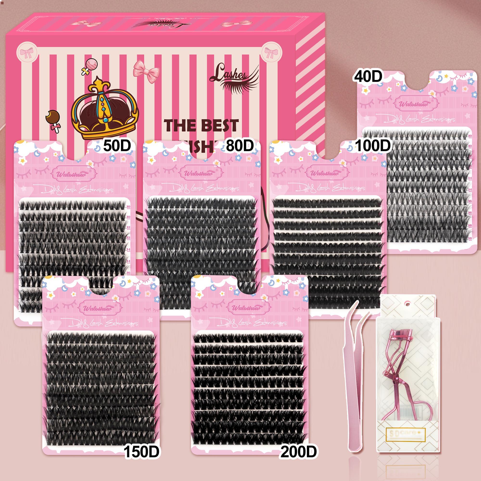 Individual False Eyelashes Kit, 1 Set Curling False Eyelashes with Glue & Tweezers & Lashes Curlers & Glue Remover, Individual Eyelash, Eyelashes Extension Eye Makeup Enhancement Tool, Gift, Volume Individual Lashes