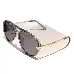 Gradient Frame Aviator Sunglasses, Double-Bridge UV Protection Shades, Retro Street Style Eyewear for Driving & Casual Outdoor Summer Wear