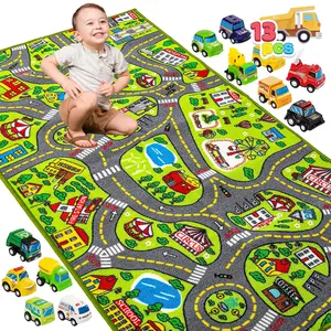 Kids Play Rugs - 12 Pull-Back Vehicle Set - Durable Carpet Playmat Rug - City Pretending Play - Toddler Car Track Rugfidget toys
