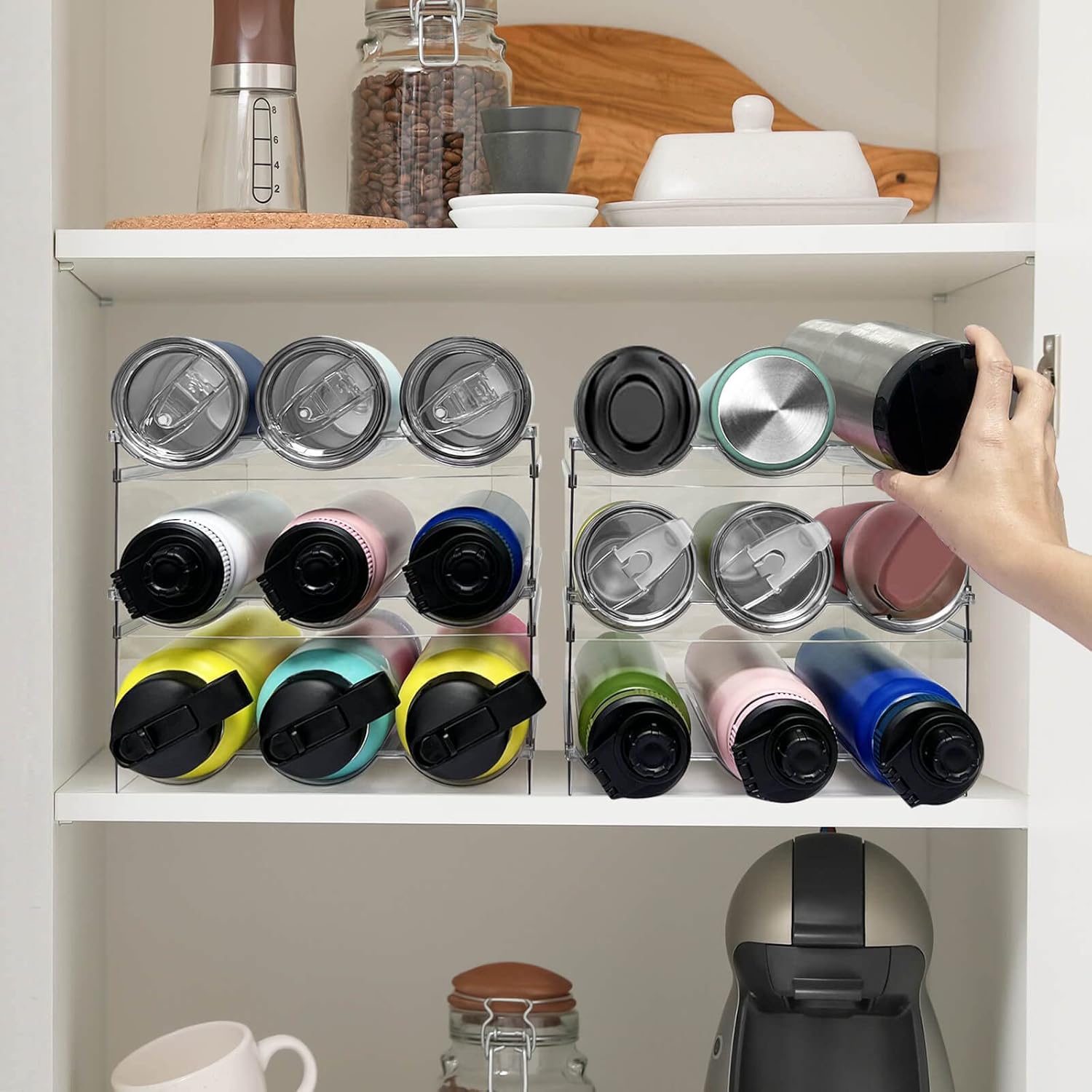 3 Pack Water Bottle Organizer, Stackable Kitchen  Organization and Storage Rack, Plastic Cup Storage Organizer for Kitchen Cabinet Cupboard Organizer and Storage Cup Rack for Counter