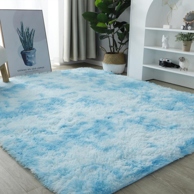 Washable Long Plush Tie-Dye Gradient Home Rug for Living Room, Bedroom, Sofa Side, Bedside and Bay Window