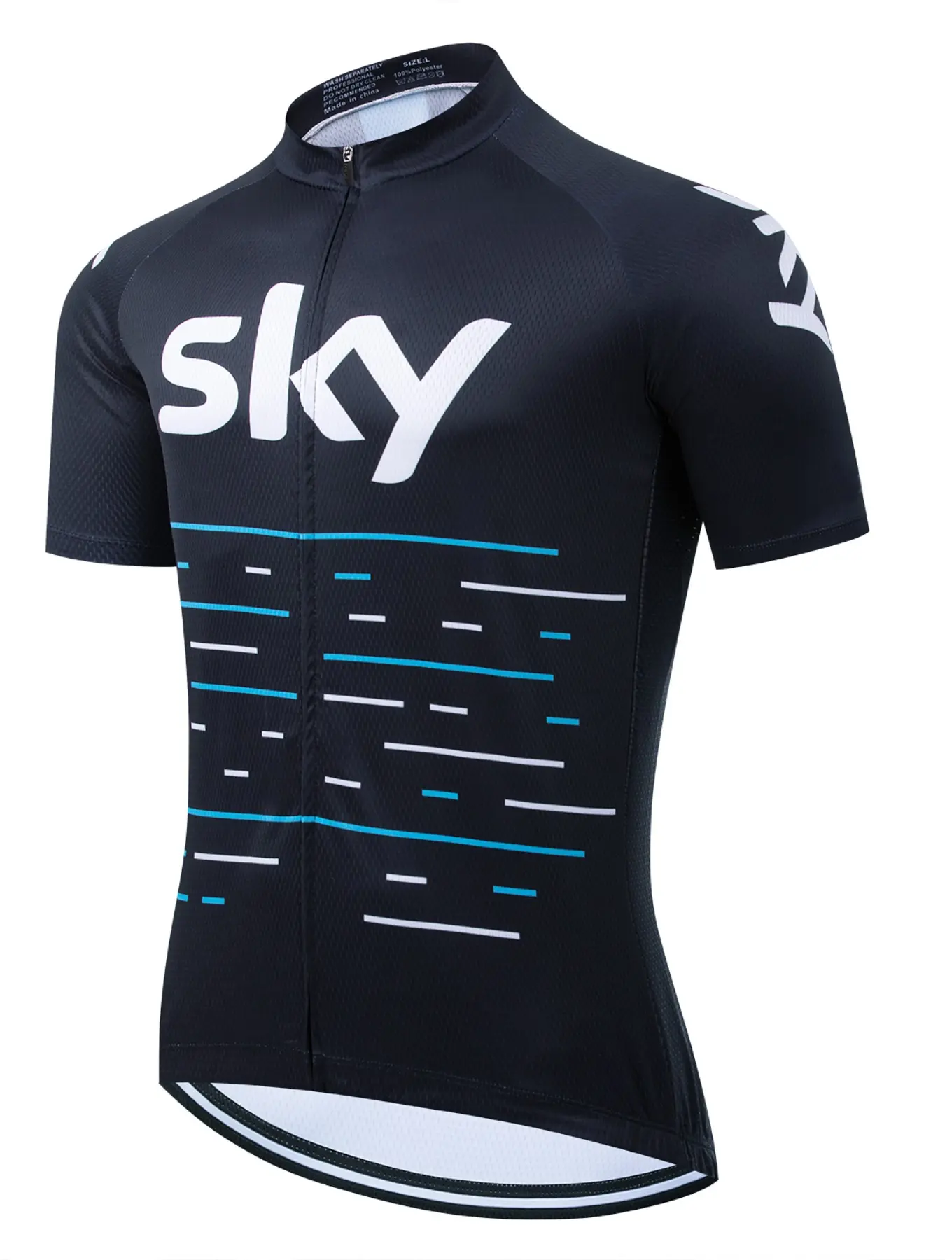 Sky Team Men's Short Sleeve Cycling Jersey, Summer Moisture-Wicking Bike Clothing, Blue Striped Riding Top, Comfortable and Breathable